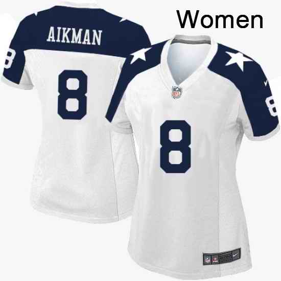 Womens Nike Dallas Cowboys 8 Troy Aikman Game White Throwback Alternate NFL Jersey